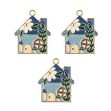 DZ0467-005: Zinc Charm 29x24mm Blue House 3PPK