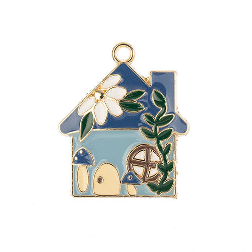 DZ0467-005: Zinc Charm 29x24mm Blue House 3PPK