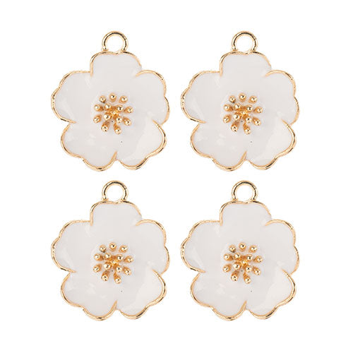 DZ0467-013: Zinc Charm 20x24mm White Flower 4PPK