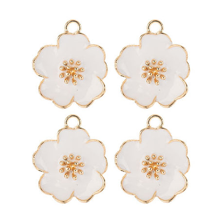 DZ0467-013: Zinc Charm 20x24mm White Flower 4PPK