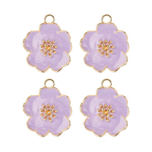 DZ0467-016: Zinc Charm 20x24mm Purple Flower 4PPK