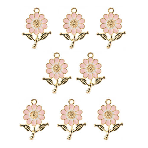 DZ0467-028: Zinc Charm 27x19.5mm Daisy Pink 8PPK