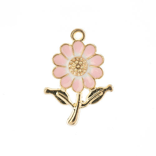 DZ0467-028: Zinc Charm 27x19.5mm Daisy Pink 8PPK
