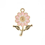 DZ0467-028: Zinc Charm 27x19.5mm Daisy Pink 8PPK