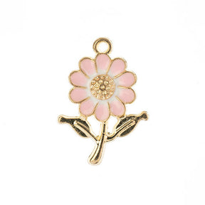 DZ0467-028: Zinc Charm 27x19.5mm Daisy Pink 8PPK