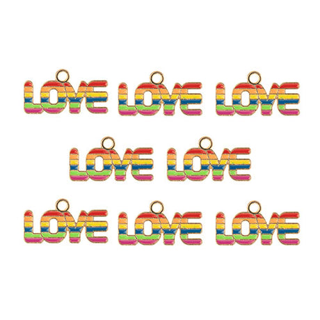 DZ0467-033: Zinc Charm 12x22mm Rainbow Love 8PPK