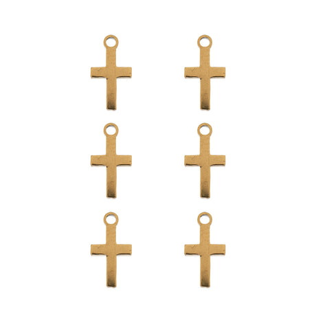 DZ0468-006: Steel Charm 5.3x10mm Cross GLD PLT 6PPK