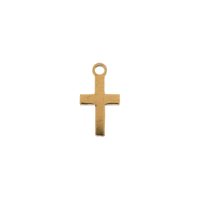 DZ0468-006: Steel Charm 5.3x10mm Cross GLD PLT 6PPK