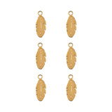 DZ0468-010: Steel Charm 4x10.7mm Feather GLD PLT 6PPK