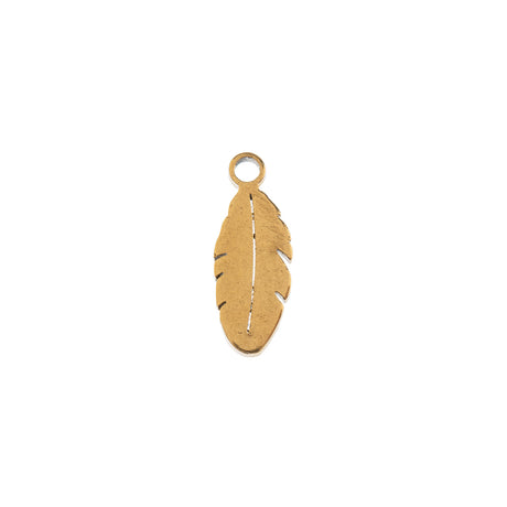 DZ0468-010: Steel Charm 4x10.7mm Feather GLD PLT 6PPK