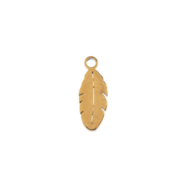 DZ0468-010: Steel Charm 4x10.7mm Feather GLD PLT 6PPK