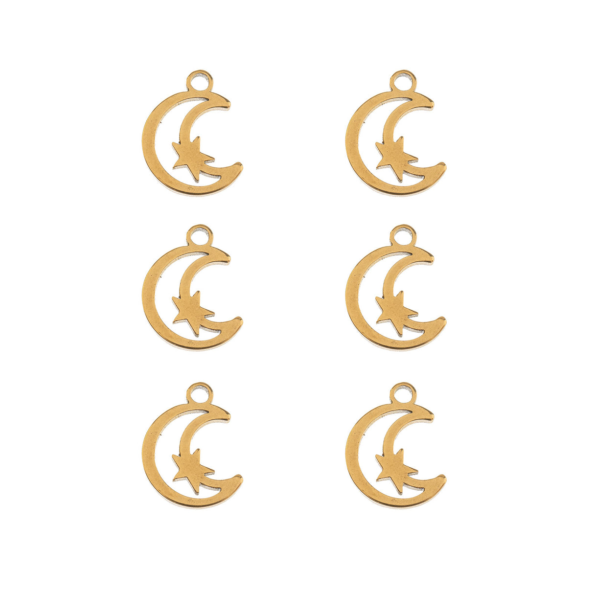 DZ0468-020: Steel Charm 11.7x9.2mm Moon w/Star GLD PLT 6PPK