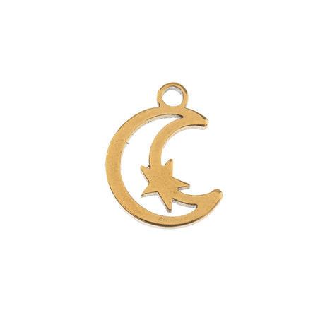 DZ0468-020: Steel Charm 11.7x9.2mm Moon w/Star GLD PLT 6PPK