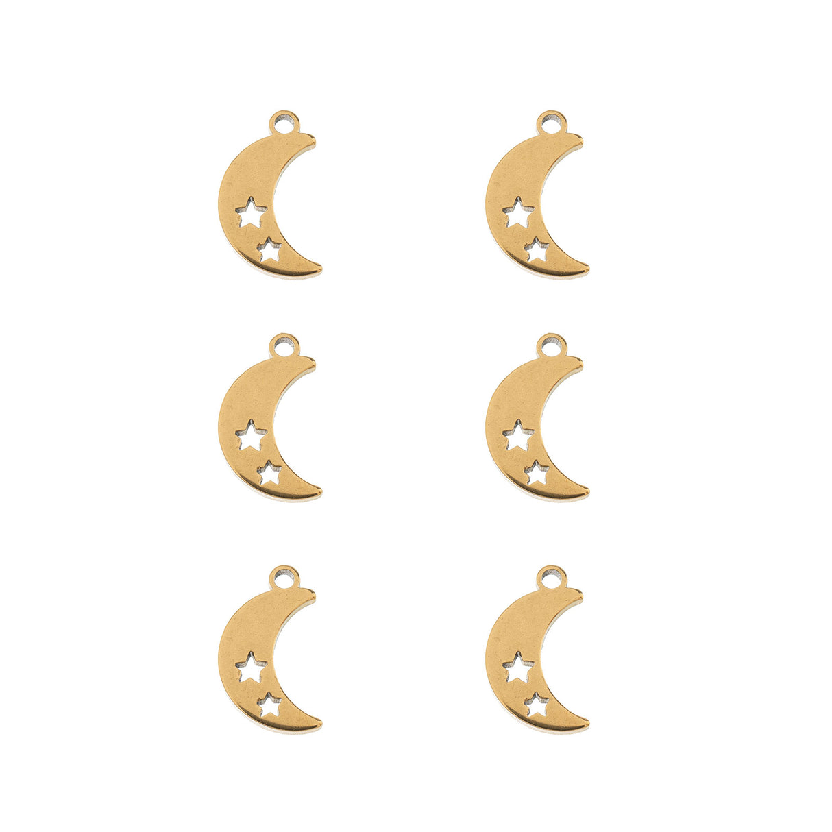 DZ0468-022: Steel Charm 11.7x7.5mm Moon w/Stars GLD PLT 6PPK
