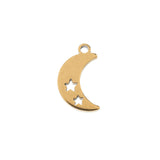 DZ0468-022: Steel Charm 11.7x7.5mm Moon w/Stars GLD PLT 6PPK