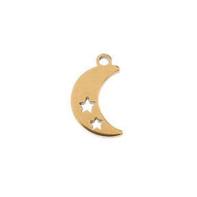DZ0468-022: Steel Charm 11.7x7.5mm Moon w/Stars GLD PLT 6PPK