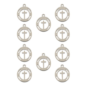 DZ0468-025: Steel Charm 11.4x10mm Cross in Wreath SPL 10PPK
