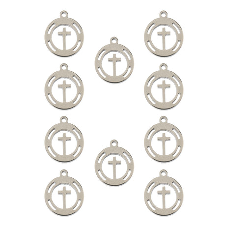 DZ0468-025: Steel Charm 11.4x10mm Cross in Wreath SPL 10PPK
