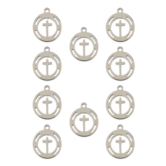 DZ0468-025: Steel Charm 11.4x10mm Cross in Wreath SPL 10PPK