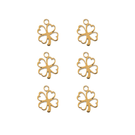 DZ0468-034: Steel Charm 8.5x10.8mm Clover GLD PLT 6PPK