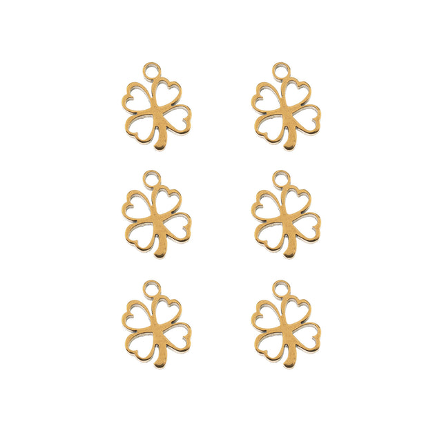 DZ0468-034: Steel Charm 8.5x10.8mm Clover GLD PLT 6PPK