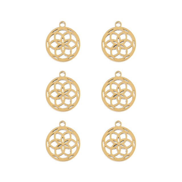 DZ0468-036: Steel Charm 9.1x10.5mm Dreamcatcher GLD PLT 6PPK
