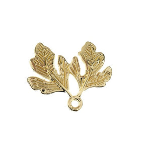  DZ1405-15: Beadwork Findings Gold Pendant Two Leaves 18x21mm 6PPK