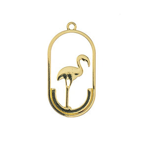  DZ1405-32: Beadwork Findings Gold Pendant Flamingo 15x30mm 4PPK