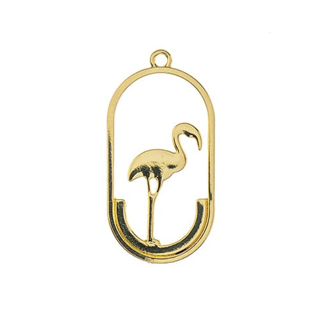  DZ1405-32: Beadwork Findings Gold Pendant Flamingo 15x30mm 4PPK