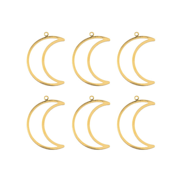  DZ1405-38: Beadwork Findings Gold Pendant Moon 17.5x26mm 6PPK