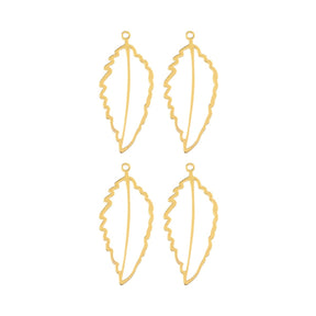  DZ1405-40: Beadwork Findings Gold Pendant Art Leaf 18.5x41.5mm 4PPK