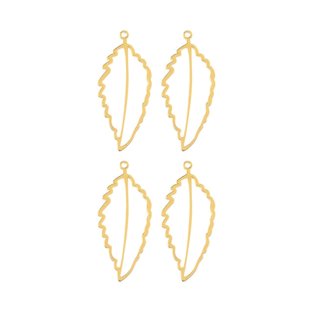  DZ1405-40: Beadwork Findings Gold Pendant Art Leaf 18.5x41.5mm 4PPK