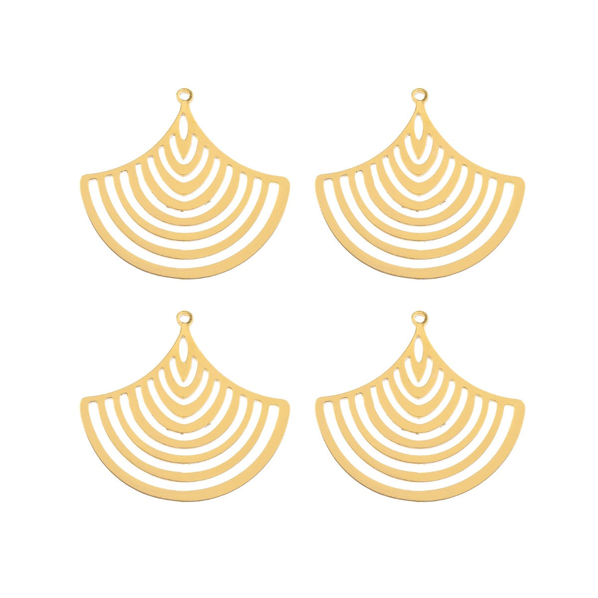  DZ1405-42: Beadwork Findings Gold Pendant Hollow Fan 35x33mm 4PPK