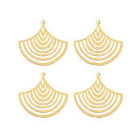  DZ1405-42: Beadwork Findings Gold Pendant Hollow Fan 35x33mm 4PPK