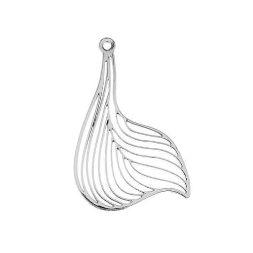  DZ1406-18: Beadwork Findings Silver Pendant Leaf 25x38mm 4PPK