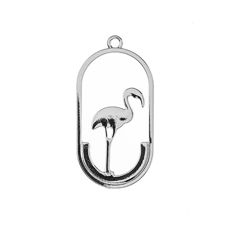 DZ1406-32: Beadwork Findings Silver Pendant Flamingo 15x30mm 4PPK