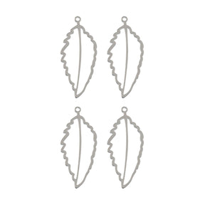  DZ1406-40: Beadwork Findings Silver Pendant Art Leaf 18.5x41.5mm 4PPK