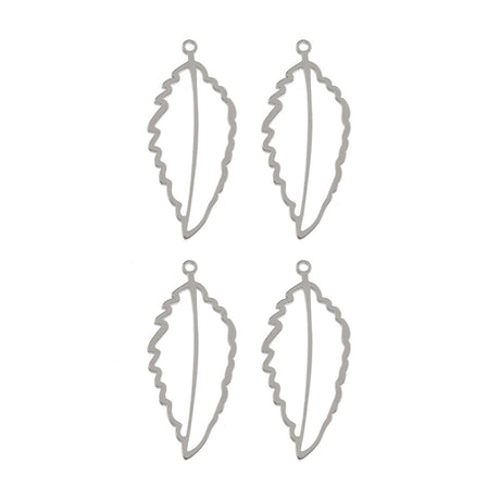  DZ1406-40: Beadwork Findings Silver Pendant Art Leaf 18.5x41.5mm 4PPK