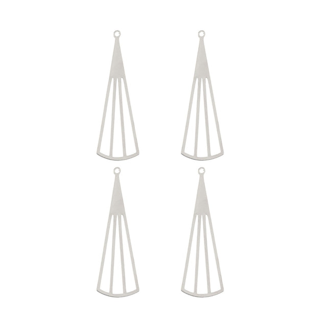  DZ1406-48: Beadwork Findings Silver Pendant Triangle Fan 12.5x39mm 6PPK