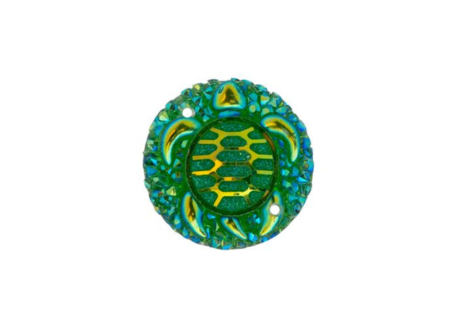 DZ8814-05: Sew-On Resin Sparkle Turtle 25mm Green AB - 10PPK