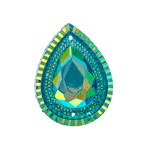 DZ9151-04: Resin Sew-on Piikki 20x30mm Drop Turquoise AB 10PPK