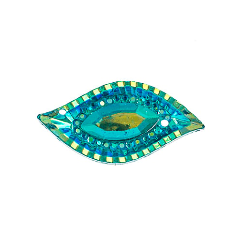 DZ9156-04: Resin Sew-on Piikki 15x30 Navette Turquoise AB 10PPK