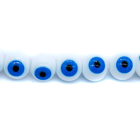 EY113: Glass Evil Eye White and Aqua 8mm 14 inch St