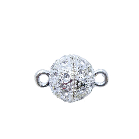 FI146-2S: Clasp Magnetic Ball w/Crystals 11x15mm Silver Plate