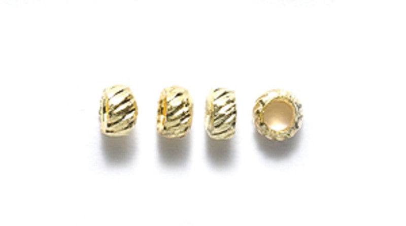 FI162-GR: Crimp Bead Fluted  Raw Brass  3mm - 100PPK