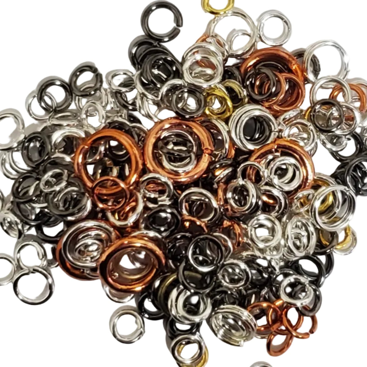 FI208-MX: Steel Jump Ring Mix Asst Size/Finish - 25GM