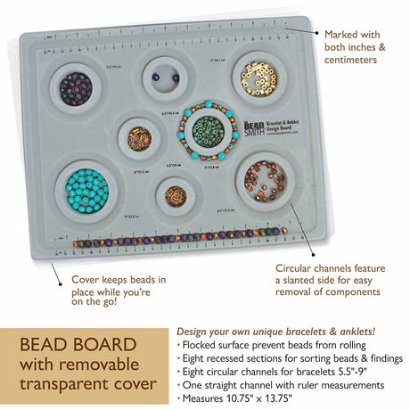 FI476-BBS8F: Beadsmith Flocked Bracelet Bead Board w/8 Sizes & Lid
