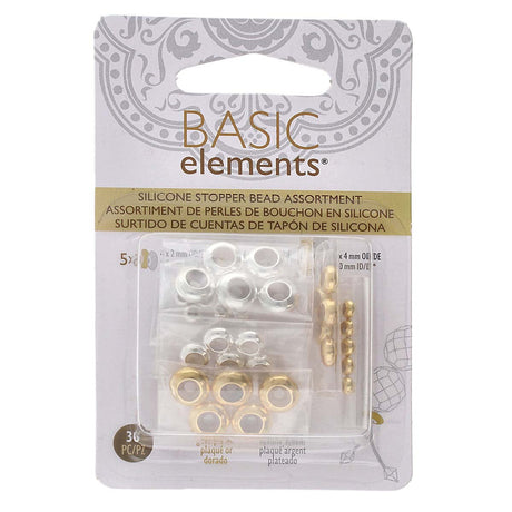 FI999-009MX: Silicone Stopper Beads/Slide on Clasp Asst 30PPK