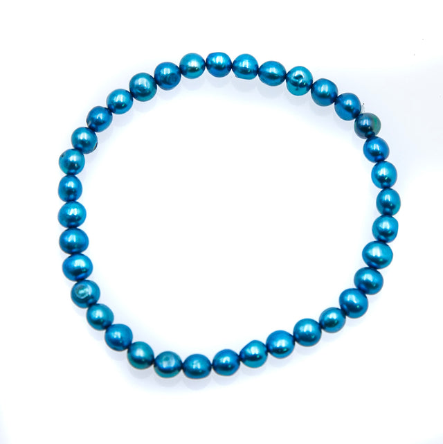 FPB1295-01: Stretch Bracelet 4.5-5mm Metallic Peacock Blue Potato Pearl