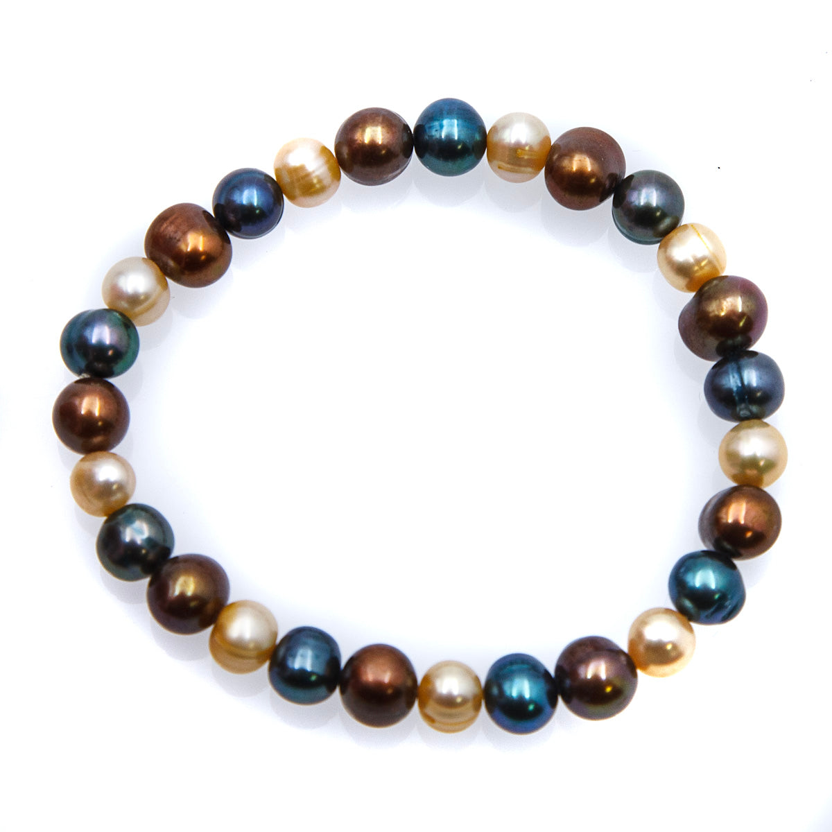 FPB1295-02: Stretch Bracelet 7-9mm Round Woodland Mix Potato Pearl